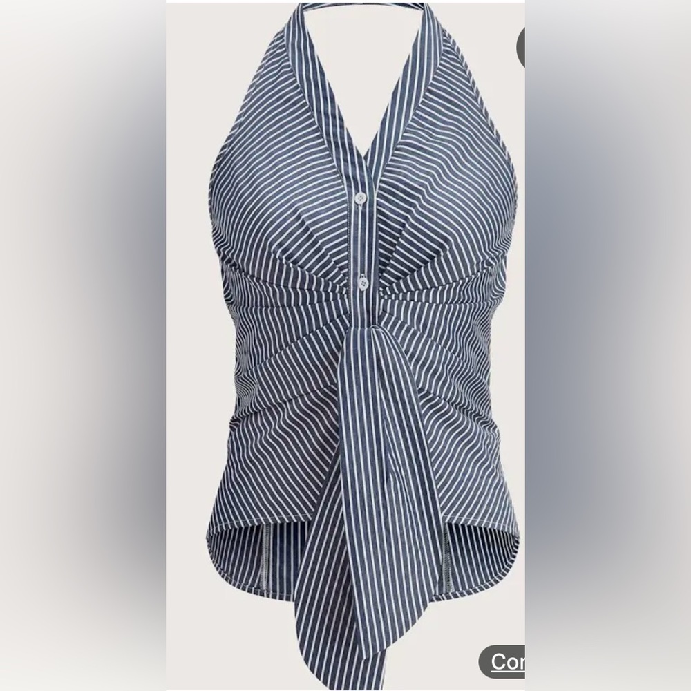 Commense Striped Halter Tie Top